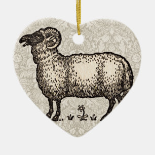 Ornement Cœur En Céramique Illustration de mouton vintage : Art classique de