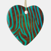 Ornement Cœur En Céramique Impression Brown et Turquoise Zebra (Droite)