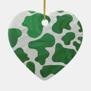 Ornement Cœur En Céramique Impression verte et blanche de vache