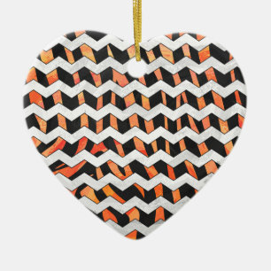 Ornement Cœur En Céramique Impression zèbre noir et orange