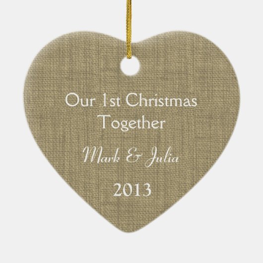 Ornement Cœur En Céramique Imprimer cadre photo Burlap avec Bow (Dos)