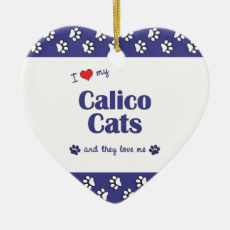 Ornement Cœur En Céramique J'aime mes chats de calicot (les chats multiples)