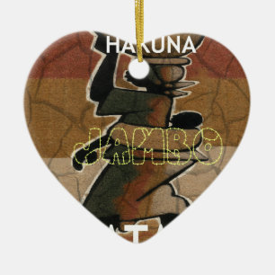 Ornement Cœur En Céramique Jambo Habari Hakuna Matata.