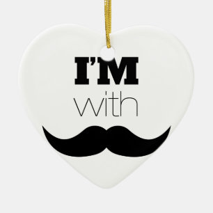 Ornement Cœur En Céramique Je suis avec Moustache