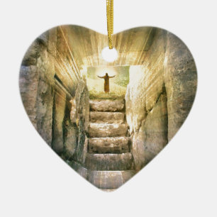Ornement Cœur En Céramique Jésus à la résurrection vide de Pâques de tombe