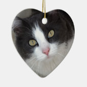 Ornement Cœur En Céramique Joli chat gris et blanc (Droite)