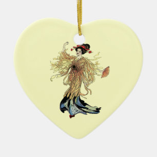 Ornement Cœur En Céramique Jolie fleur japonaise Geisha Fairy art Vintage