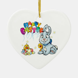 Ornement Cœur En Céramique Joyeux dessin de Pâques