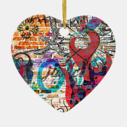Ornement Cœur En Céramique Justice de graffiti (Devant)