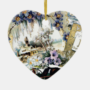 Ornement Cœur En Céramique La Chambre de cheval de couples de nouvelle année