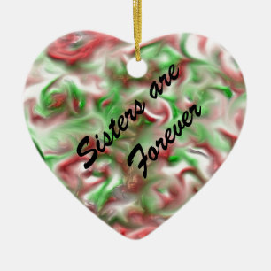 Ornement Cœur En Céramique Les soeurs sont pour toujours Red Green Swirl Abst