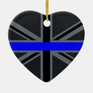 Ornement Cœur En Céramique Ligne bleue mince Union Jack Graphic