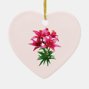 Ornement Cœur En Céramique Lilies Magenta