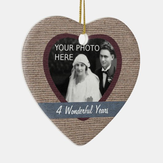 Ornement Cœur En Céramique "Linen" Look 4ème anniversaire Mariage (Droite)