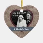 Ornement Cœur En Céramique "Linen" Look 4ème anniversaire Mariage (Devant)