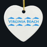 Ornement Cœur En Céramique Logo de dauphins de Virginia Beach<br><div class="desc">Les dauphins bleus lumineux apparaissent dans ce Virginia Beach nautique-orienté,  logo de Va. Des dauphins - sont généralement vus le long du Virginia Beach côtier.</div>