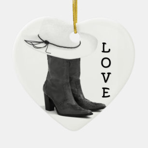 ORNEMENT CŒUR EN CÉRAMIQUE **LOVE COUNTRY AND BOOTS** ORNAMENT DE NOËL