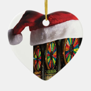 Ornement Cœur En Céramique Machine à sous de Vegas de Noël