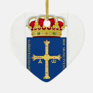 Ornement Cœur En Céramique Manteau des Asturies des bras (Espagne)
