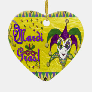 Ornement Cœur En Céramique Masque de bouffon Mardi Gras Arlequin