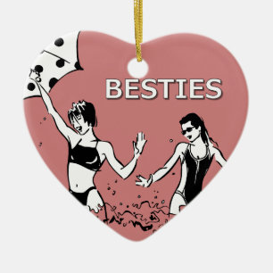 Ornement Cœur En Céramique Meilleurs amis de Besties sur la plage