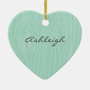 Ornement Cœur En Céramique Mint Faux Wood