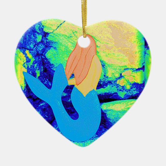 Ornement Cœur En Céramique modèle de sirène (Devant)