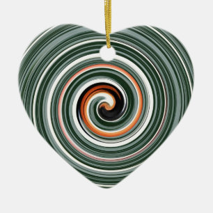 Ornement Cœur En Céramique Motif en spirale gris et orange