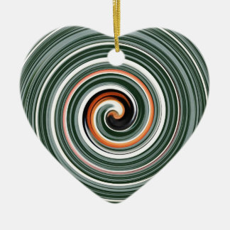 Ornement Cœur En Céramique Motif en spirale gris et orange