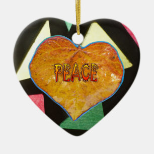 Ornement Cœur En Céramique Motif en verre tendu PEACE Ornement du coeur feuil