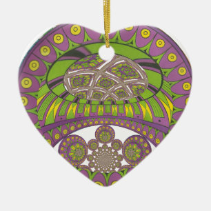 Ornement Cœur En Céramique Motif ethnique décoratif de dentelle jaune prune c