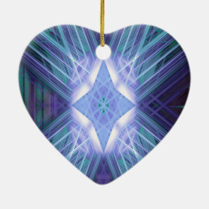 Ornement Cœur En Céramique Motif étoilé bleu