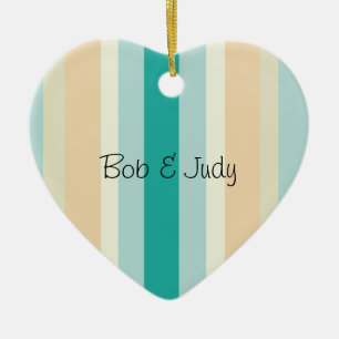 Ornement Cœur En Céramique Motif Seashore Stripes