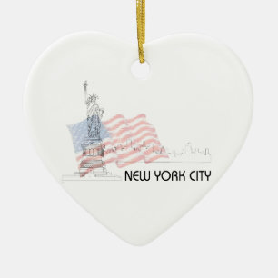 Ornement Cœur En Céramique New York - Drapeau de la Statue de la Liberté USA