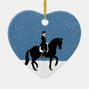 Ornement Cœur En Céramique Noël de cheval de dressage de Milou