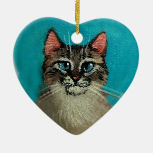 Ornement Cœur En Céramique Noël en forme de coeur ou Valentine de chat
