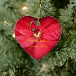 Ornement Cœur En Céramique Noël Poinsettia Ornament de coeur