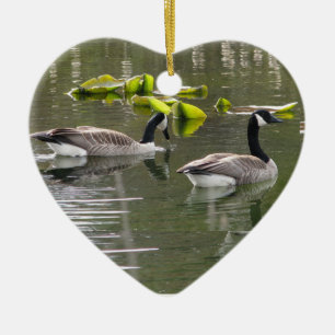 Ornement Cœur En Céramique Oies du Canada