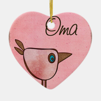 Ornement Cœur En Céramique oma oiseau fantaisiste rose