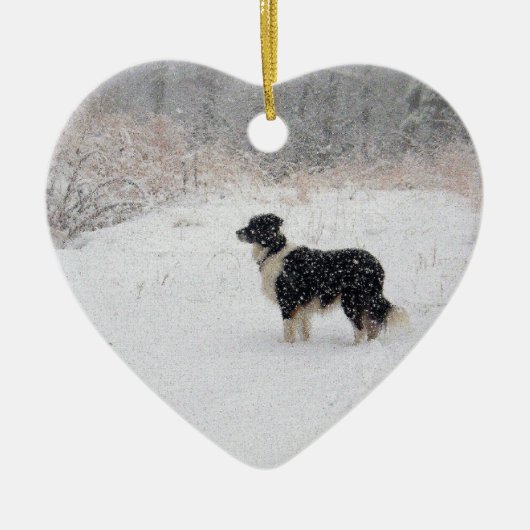 Ornement Cœur En Céramique ornament - Let it Snow ! Border Collie (Devant)
