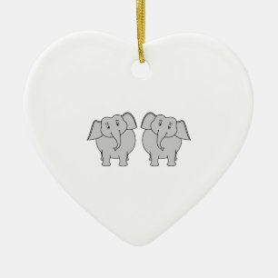 Ornement Cœur En Céramique Paires d'éléphants mignons. Couples