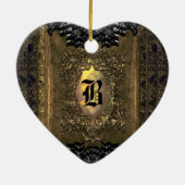 Ornement Cœur En Céramique Parocollet élégant Vieux Monogramme de charme (Dos)