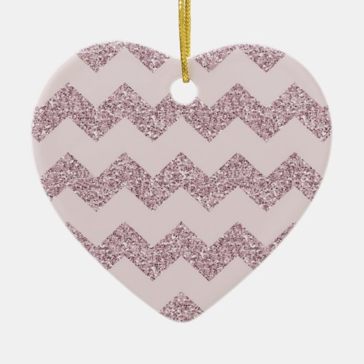 Ornement Cœur En Céramique Parties scintillant rose Chevron Faux (Devant)