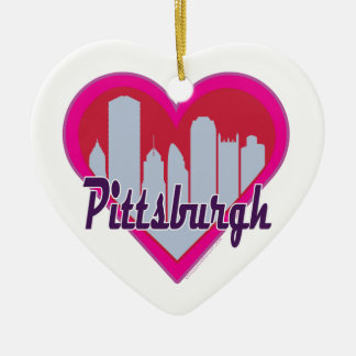 Ornement Cœur En Céramique Paysage de Pittsburgh en forme de cœur