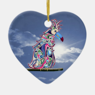 Ornement Cœur En Céramique Perché