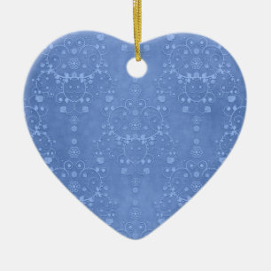 Ornement Cœur En Céramique Periwinkle Blue Fancy Floral Damask Pattern