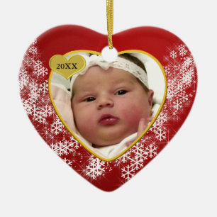 Ornement Cœur En Céramique Photo rouge de coeur de Noël de Babys Milou