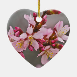 Ornement Cœur En Céramique Pink Against A Gray Sky Japanese Cherry Blossoms