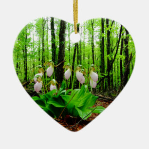 Ornement Cœur En Céramique Pink Lady Slipper sauvage orchidée