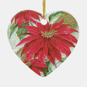 Ornement Cœur En Céramique Poinsettia vintage